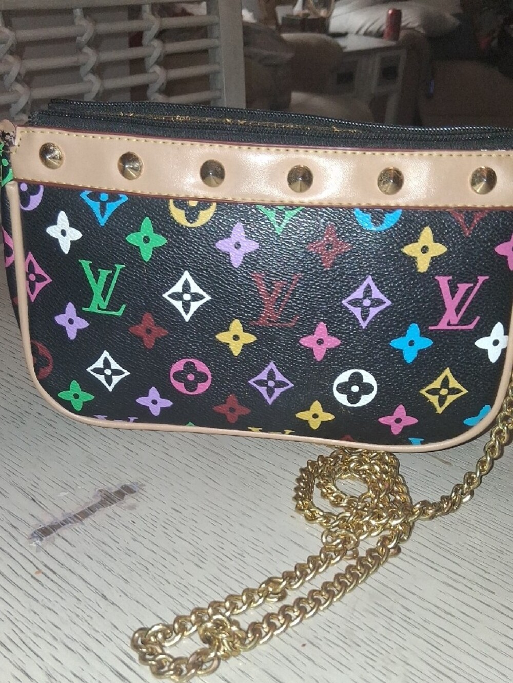 Black Multicolor Monogram Mini Bag with Gold Chain. Last Markdown. Firm Price - Picture 13 of 15